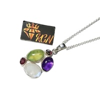 Collier pendentif en chaîne multi-pierres précieuses arc-en-ciel, pierre de lune, améthyste, tourmaline, préhnite, argent sterling 925, bijoux faits à la main