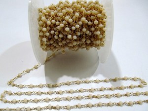 Pink Brass Chalcedony Hydro Quartz <b>Rosary</b> Chain Rondelle Faceted 3mm Wire Wrapped Chain for Jewellery Making High Quality - Product Image 5