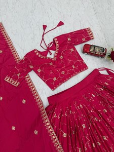 Ensemble Lehenga Choli en soie Vichitra brodée pour femmes, avec dupatta en fil de sequins, tenue traditionnelle pour mariage et fête - Product Image 5