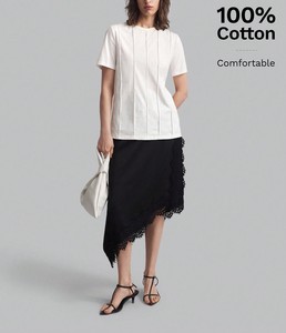 Camisa de mujer de algodón liso con ribete en contraste, estilo minimalista, clásica, de media manga, corte regular, para todas las estaciones. - Product Image 5