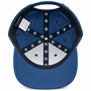Casquette de golf de style urbain bleu premium avec perforations découpées au laser, logo brodé 3D personnalisé, fermeture à bouton réglable - Product Image 6