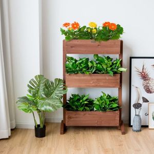 Jardinière surélevée à 3 niveaux avec échelle amovible et étagère réglable, avec pots et jardinières à fleurs - Product Image 1