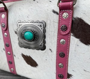 Sac à main de voyage de luxe en cuir véritable fait main pour femme, style western, avec doublure en polyester imprimé animal marron et fermeture éclair - Product Image 2