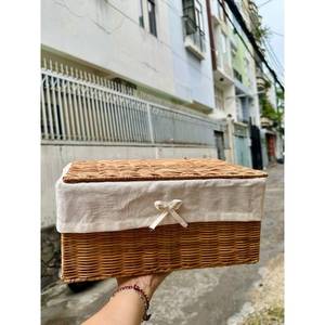 Rattan Wedding <b>Basket</b> Natural Weave Square Lid Home Decoration Handmade Ninh Binh - Product Image 2