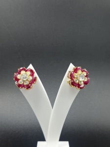 925 Sterling <b>Silver</b> Polki <b>Stud</b> Earrings Nano Pink Flower Shape Indian Jewelry for Women gift for her - Product Image 1