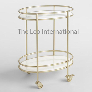 High Standard Quality Shining Polished Metallic Frame Transparent Glass Decorative Food <b>Serving</b> <b>Trolley</b> 2 Layers 4 Wheels - Product Image 5