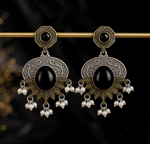 Pendientes Colgantes Étnicos de Plata Oxidada Bañados en Oro al por Mayor con Engaste de Bisel para Fiesta de Mujer ARTS JEWELS ER-68 0.3m Plating - Product Image 6