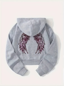 Sudadera Corta con Capucha para Mujer, Estilo Urbano, Manga Larga, Color Sólido, Informal, 100% Algodón, con Logotipo Frontal - Product Image 2
