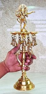 Vedela Naturals Brass Handmade Hanging Peacock Diya Bells Chain Traditional Oil Lamp Decorative <b>Candle</b> Holder India for Home - Product Image 4