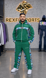 REXFIT SPORTS 2026 Custom <b>Men</b>’s Green Hooded Tracksuit Set Full Zip <b>Jacket</b> and Pants Printed Panels Custom Sportswear - Product Image 4