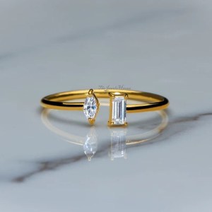 Women's Open Cuff <b>Stacking</b> <b>Ring</b> 14K 925 Sterling <b>Silver</b> Baguette Diamond Open <b>Ring</b> Marquise Cuff Band <b>Stacking</b> Diamond Open <b>Ring</b> - Product Image 2