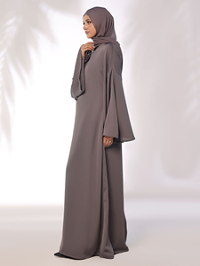 Abaya Larga de Color Sólido para Mujer, con Cuello de Lazo, Manga Larga, Vestido Modesto, Ligero, de Poliéster, para Uso Diario, Estilo de Medio Oriente - Product Image 3