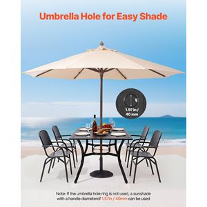 Tavolo da Pranzo da Esterno da 59 Pollici con Foro per Ombrellone da 1,5 Pollici, Rettangolare in Metallo e Acciaio, per 4-6 Persone, per Giardino e Bistrot - Product Image 5