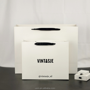 Recycled Luxury Cream Beige Kraft <strong>Paper</strong> Shopping <strong>Bag</strong> <strong>With</strong> Your Own <strong>Logo</strong> Ribbon Handle Bow for Gift Packaging Custom <strong>Printing</strong> - Product Image 3