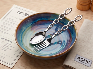 Juego de cubiertos modernos de metal Acme, juego de cubiertos de acero inoxidable con mango de cadena, acabado de alto brillo, apto para lavavajillas, para bodas y hoteles. - Product Image 6