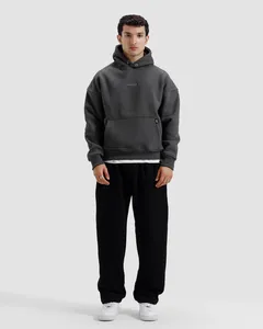 Sweat-shirt à capuche oversize pour homme, gris foncé, en molleton 100% coton, décontracté, pour l'automne, avec poche, coupe classique - Product Image 1