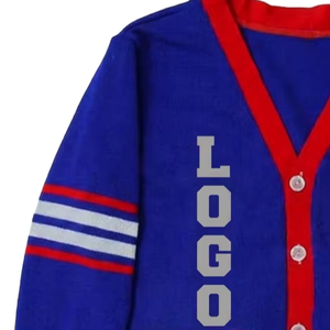 Custom Logo Knitted <b>Cardigan</b> Women's V-Neck <b>Long</b> Sleeve Preppy Style Blue Red Contrast Color Full Sleeve Button Closure - Product Image 5