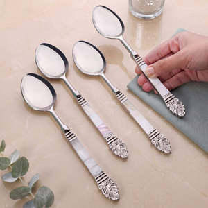 Ensemble de couverts en acier inoxydable avec manche en nacre, ensemble de cuillères vintage, vaisselle pour mariage, maison, restauration - Product Image 3