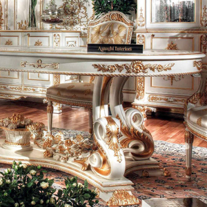Ensemble de meubles de salle à manger de style turc classique de luxe, écologique, durable, antique, en acajou massif, buffet ovale blanc et or - Product Image 3