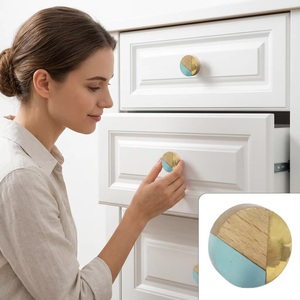 Modernos tiradores y pomos de gabinete con rayas de latón, madera y cuerno de hueso turquesa para cocina, dormitorio, armario y cajones de tocador - Product Image 3