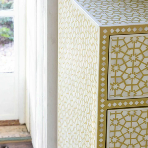 Commode à 3 tiroirs de style mid-century avec motif géométrique jaune moderne, meuble de rangement pour chambre à coucher et salon - Product Image 6
