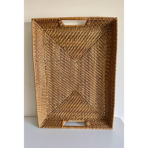 Wholesale Eco-Friendly Round Rattan Serving <b>Tray</b> With Handles Handwoven Wicker Food Display <b>Basket</b> For Bread Fruit Dessert Table - Product Image 6
