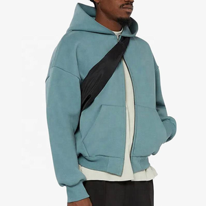 Sweat à capuche épais pour homme, coupe ample, épaules tombantes, zippé, double fermeture éclair, imperméable, polyester/coton, hiver - Product Image 6