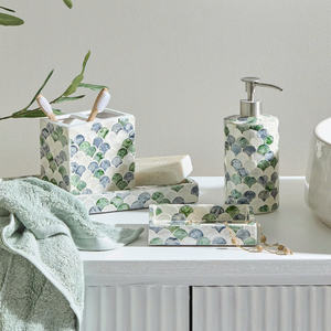 Premium Fish Scale Shell Mosaic <b>Bathroom</b> <b>Accessories</b> <b>Set</b> Green Grey Mother of Pearl Soap Dispenser Luxury Hotel Supply - Product Image 3