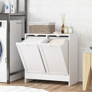 Mobiletto Bianco a 2 Scomparti con Cesto Ribaltabile, Soluzione ad Alta Efficienza per il Lavanderia - Product Image 2