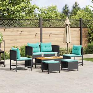 ชุดโซฟาสวนหวายโพลีสีดำและสีเทอร์ควอยซ์ 6 ชิ้น - Product Image 1