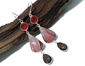 Pendientes Colgantes de Cuarzo Ahumado y Jaspe Rojo Creek, Plata de Ley 925, Hechos a Mano, con Piedras Preciosas, para Mujer, Regalo de Joyería - Product Image 4