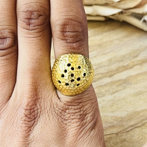 Latest Design Chunky Hammered <b>Rings</b> Boho Brass Jewelry For Women 18k Gold Plated Textured Band Minimalist <b>Dome</b> Wholesale/OEM/ODM - Product Image 5