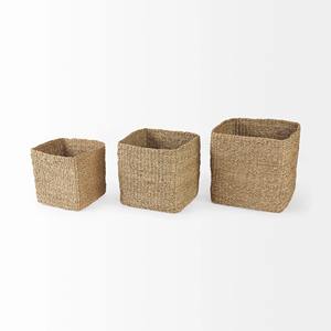<b>Set</b> of 3 simple <b>square</b> seagrass baskets Handmade Storage Basket Wholesale eco-friendly Made in Vietnam - Product Image 2