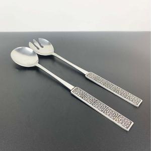 Metal Salad Servers <b>Set</b> With Patterned Handles And Fork Spoon Design For Serving Salads Dishwasher Safe Metal Salad Cutlery <b>Set</b> - Product Image 4