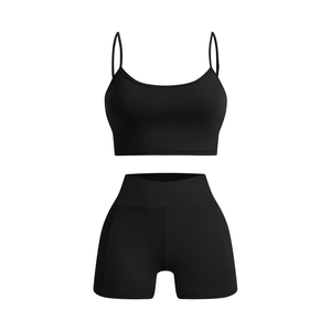 Ensemble de yoga sans couture avec logo personnalisé, 2 pièces : Leggings taille haute effet push-up et Crop Top, ensemble d'entraînement côtelé pour femme, vente en gros - Product Image 3