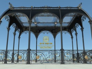 Classic Round Garden Pavilion With Stained Glass Dome Cast Iron <b>Frame</b> White Weather Resistant Outdoor Structure - Product Image 5