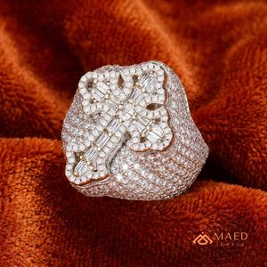 Bague Statement en Moissanite pour Homme, en Argent Sterling, Motif Croix, Large Bande, Bague de Cocktail, Luxe, Mariage, Anniversaire, Haute Joaillerie - Product Image 5
