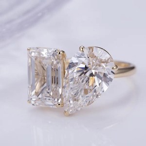 แหวนเพชรทรงลูกแพร์และทรงมรกตขนาด 3.01 กะรัต ผลิตในห้องปฏิบัติการ สำหรับผู้หญิง ทองคำแท้ 14K ของขวัญสุดพิเศษสำหรับแฟนสาว - Product Image 3
