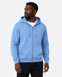 Sweat-shirt à capuche zippé bleu clair pour homme, couleur unie, en molleton de coton, coupe classique, décontracté, pour l'automne - Product Image 3