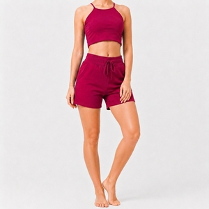 Womens Comfortable Summer Clothing <b>Set</b> With Sleeveless Crop Top And Adjustable Waist Shorts - Product Image 3
