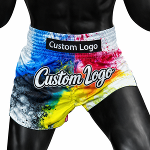 Shorts de Muay Thai personnalisés, coupe ajustée, blancs, avec motifs graphiques, pour la boxe, le kickboxing, l'entraînement, vêtements de combat OEM, shorts en satin respirants, best-seller - Product Image 4