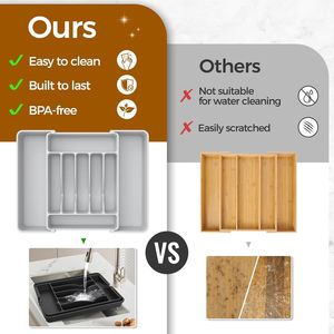 Organizzatore per posate da cucina espandibile extra large, senza BPA, per alimenti, in argento, per cassetti e utensili - Product Image 5