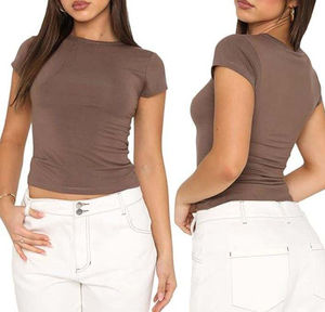Camiseta Corta de Algodón para Mujer, Moda de Verano, Manga Corta, Corte Ajustado, Ropa Casual, Fabricante, Precio Económico, Venta al Por Mayor OEM - Product Image 5
