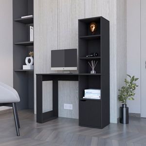 Scrivania per Computer Peterson Nera con Libreria a 4 Ripiani e Armadietto a 1 Porta, Arredamento Perfetto per l'Ufficio Domestico - Product Image 1