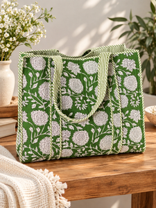 Custom Quilted Cotton Tote <b>Bag</b> <b>Women</b> Embroidered Reversible Shopping Carryall Large Eco Friendly <b>Beach</b> Travel Daily Shoulder - Product Image 3