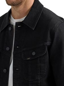 Men's Black Denim Jacket Regular Fit Solid Color Button Closure Casual Style Autumn Wear Woven Cotton Fabric Topstitch Detail - Product Image 4