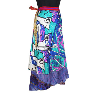 Faldas Vintage de Seda de 2 Capas, Estilo Sari, Envolventes, Reversibles, Largas - Product Image 1