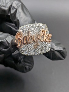 Round Cut Diamond <b>Ring</b> Iced Moissanite <b>Custom</b> Name <b>Ring</b> 925 Silver 14K White & Rose Gold Plated Hip Hop Jewelry for Men's - Product Image 3
