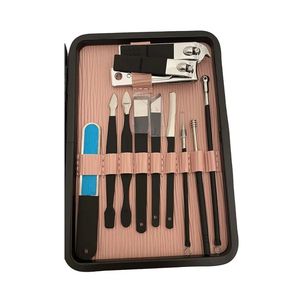 Professional Manicure Set 18 Piece Tan <b>Leather</b> Case Stainless Steel Pedicure <b>Tools</b> Comprehensive Facial Hand Foot Care Kit - Product Image 4