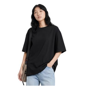 Camiseta de Algodón 100% Puro, Holgada, con Hombros Caídos, Manga Corta, Cuello Redondo, Lisa, para Mujeres y Niñas - Product Image 1